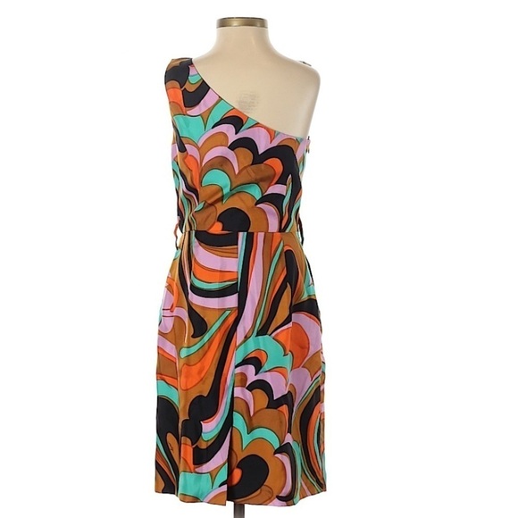 𝅺MILLY Multicolored Print Silk Twill Cocktail Dress Size 2 - Picture 2 of 8